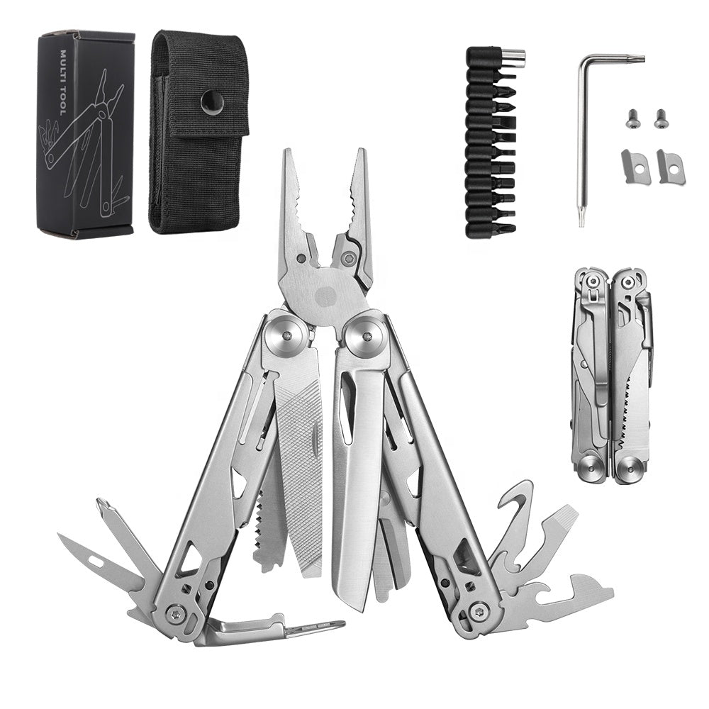 18 in 1 Silvery Outdoor Multitool Pliers Stainless Steel Folding Full Locking Combination Camping Multitool Pliers With Bits Driver-1