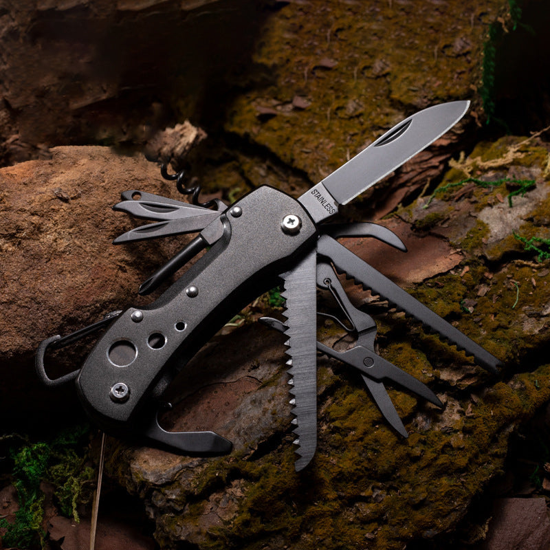 15 Function All in One Mysterious Black Folding Multi Function Pocket Knife-0