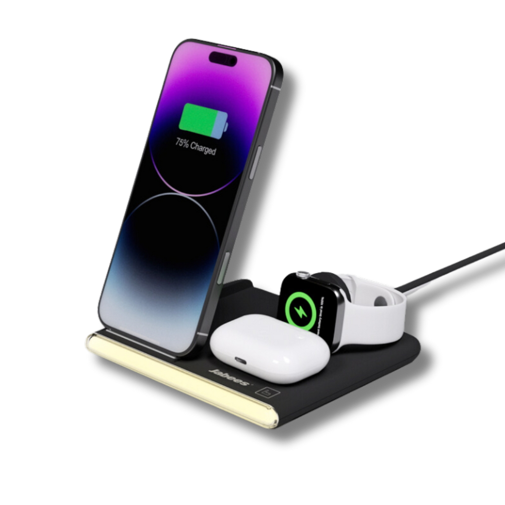 PowerGlow - Jabees PowerGlow 4-In-1 Foldable Wireless Charging Station with LED Night Light
