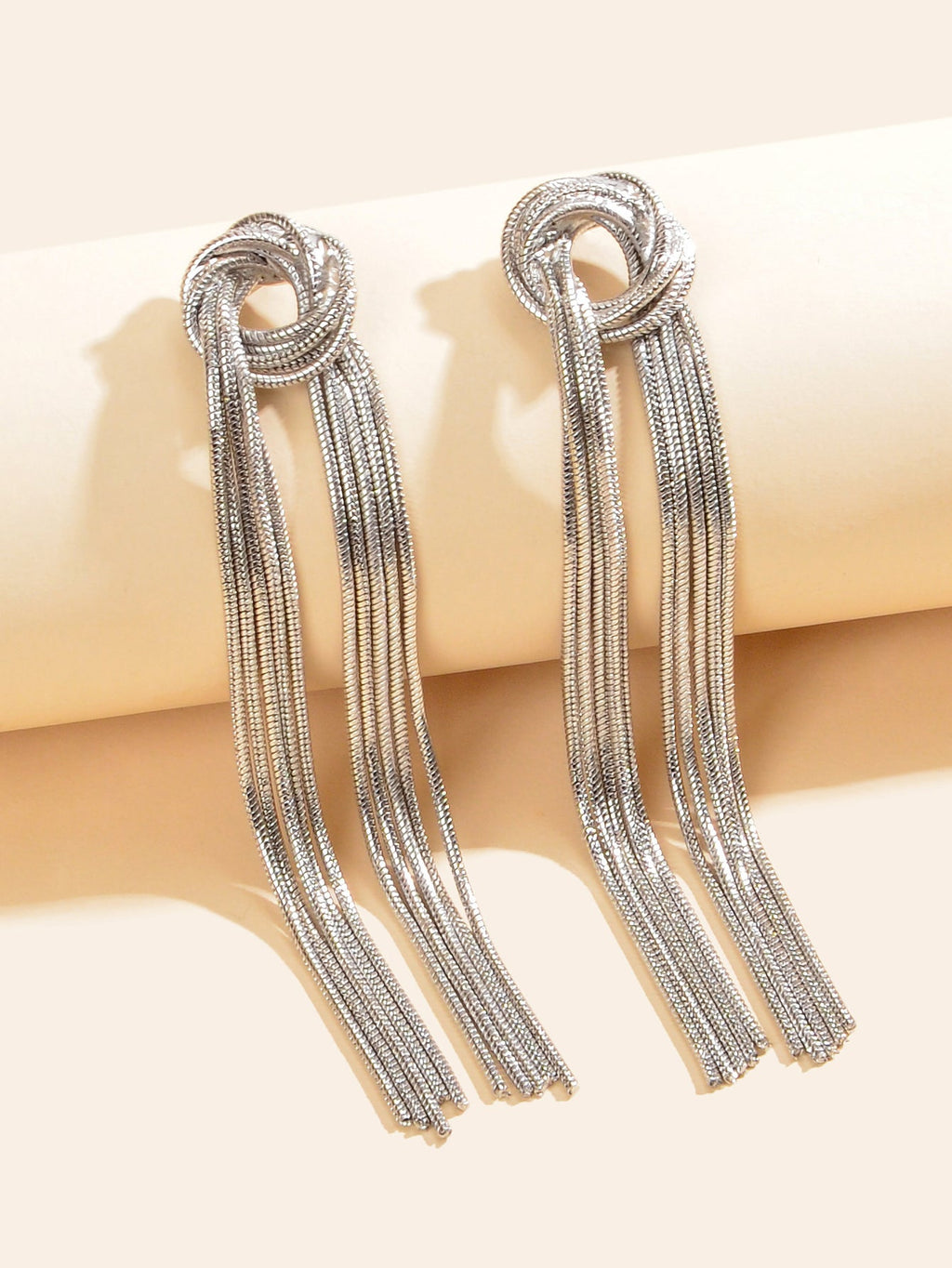 Fashion Silver Long Chain Tassel Pendant Earrings Women Party Dinner Jewellery-1