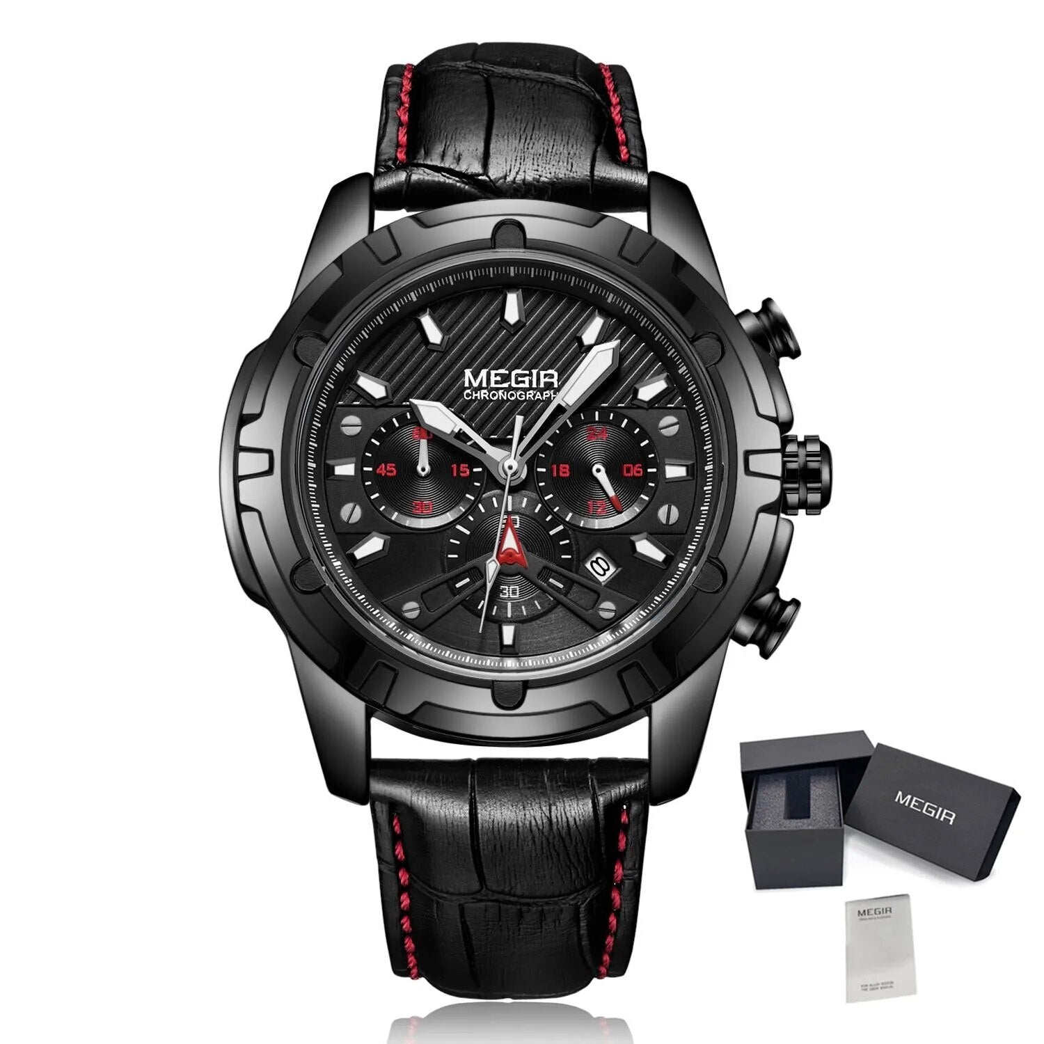 MEGIR Sport Watches for Men Fashion Luxury Military Quartz Wristwatch Leather Waterproof Man Chronograph Clock Relogio Masculino