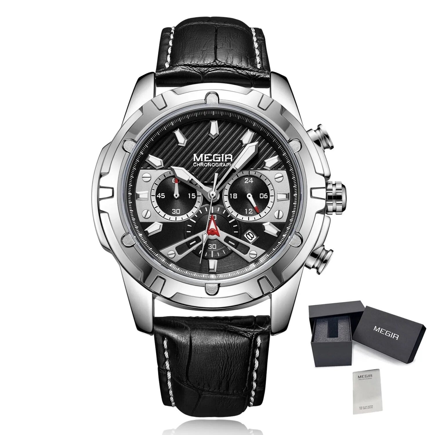 MEGIR Sport Watches for Men Fashion Luxury Military Quartz Wristwatch Leather Waterproof Man Chronograph Clock Relogio Masculino