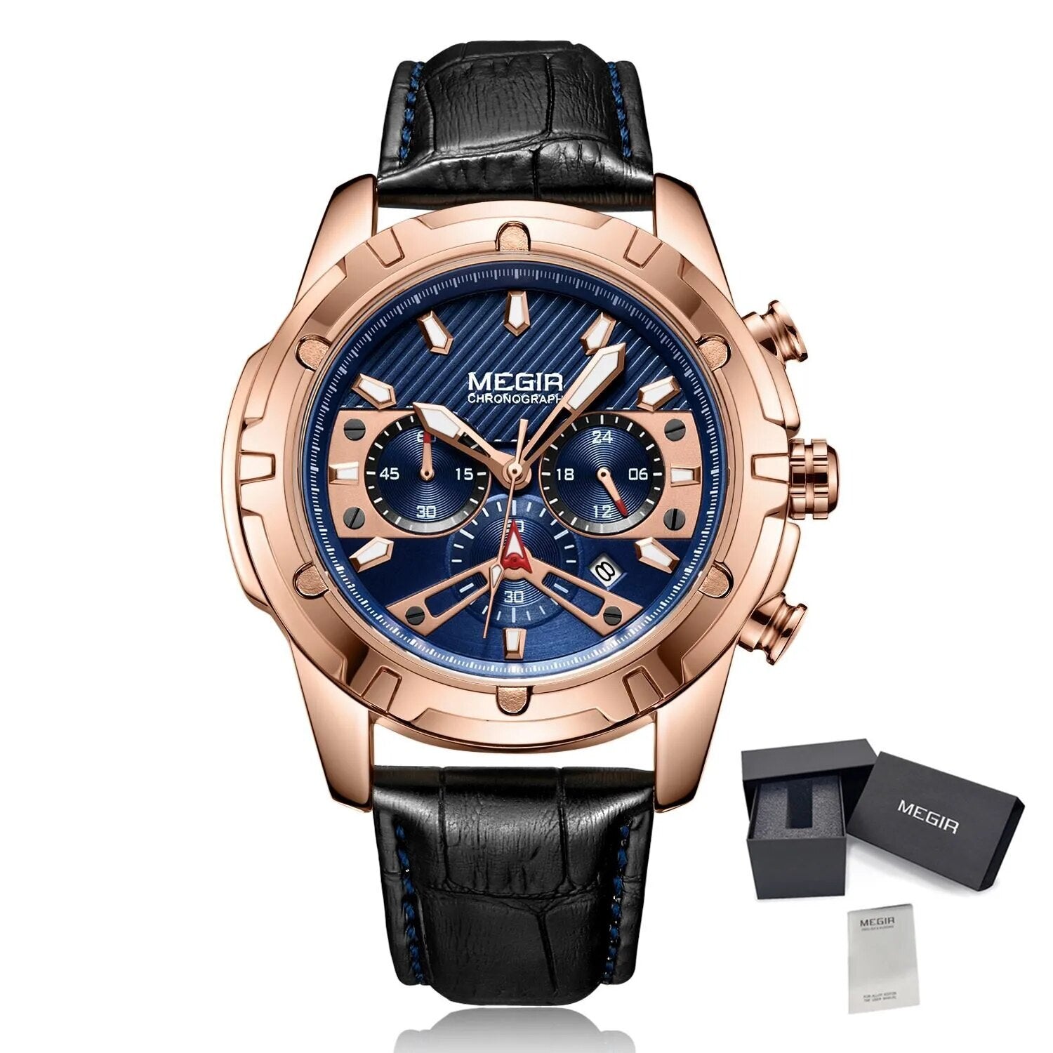 MEGIR Sport Watches for Men Fashion Luxury Military Quartz Wristwatch Leather Waterproof Man Chronograph Clock Relogio Masculino