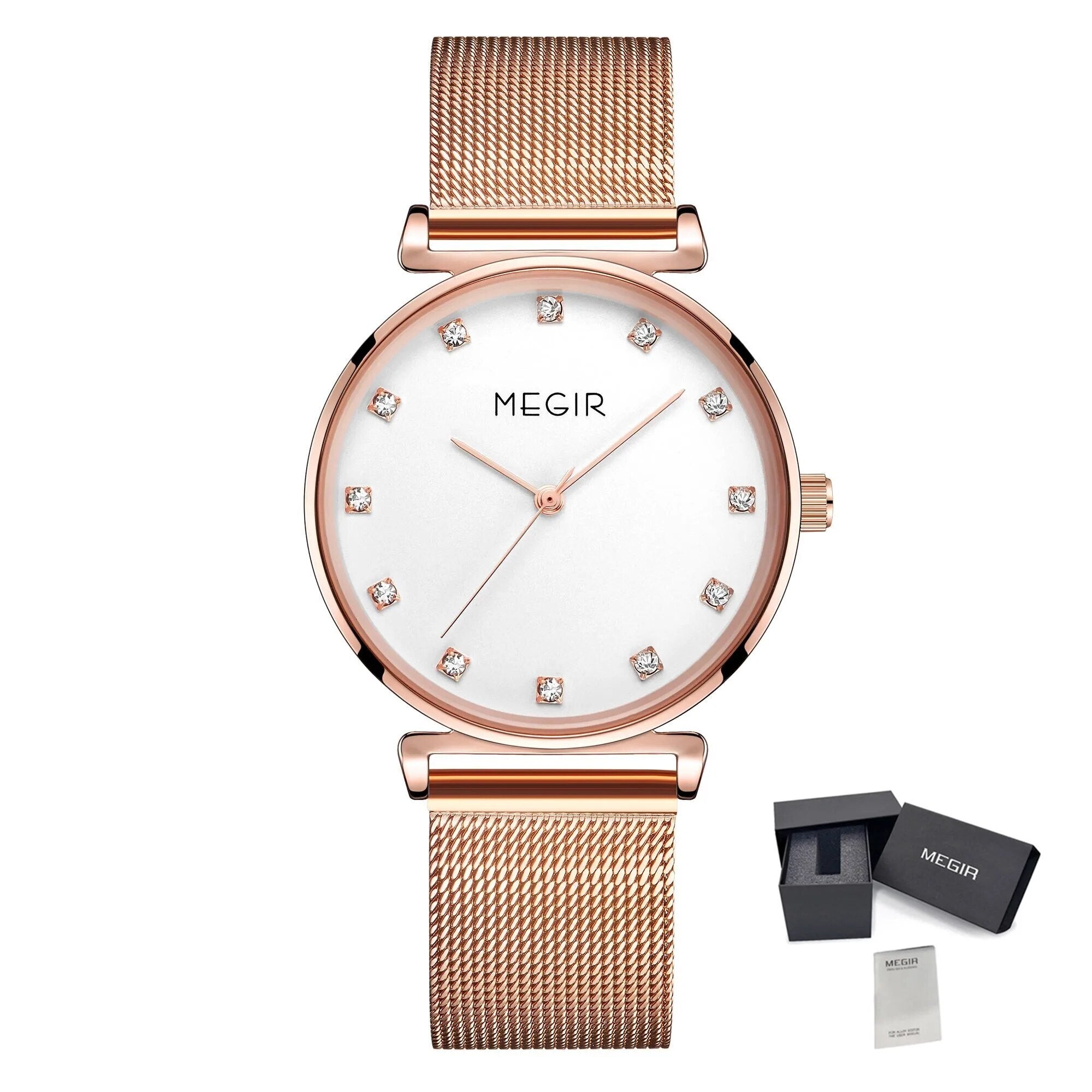 MEGIR Quartz Wristwatches Woman Bracelet Watch Ladies Stainless Steel Mesh Fashion Luxury Waterproof Watches Female Dress Clock-9
