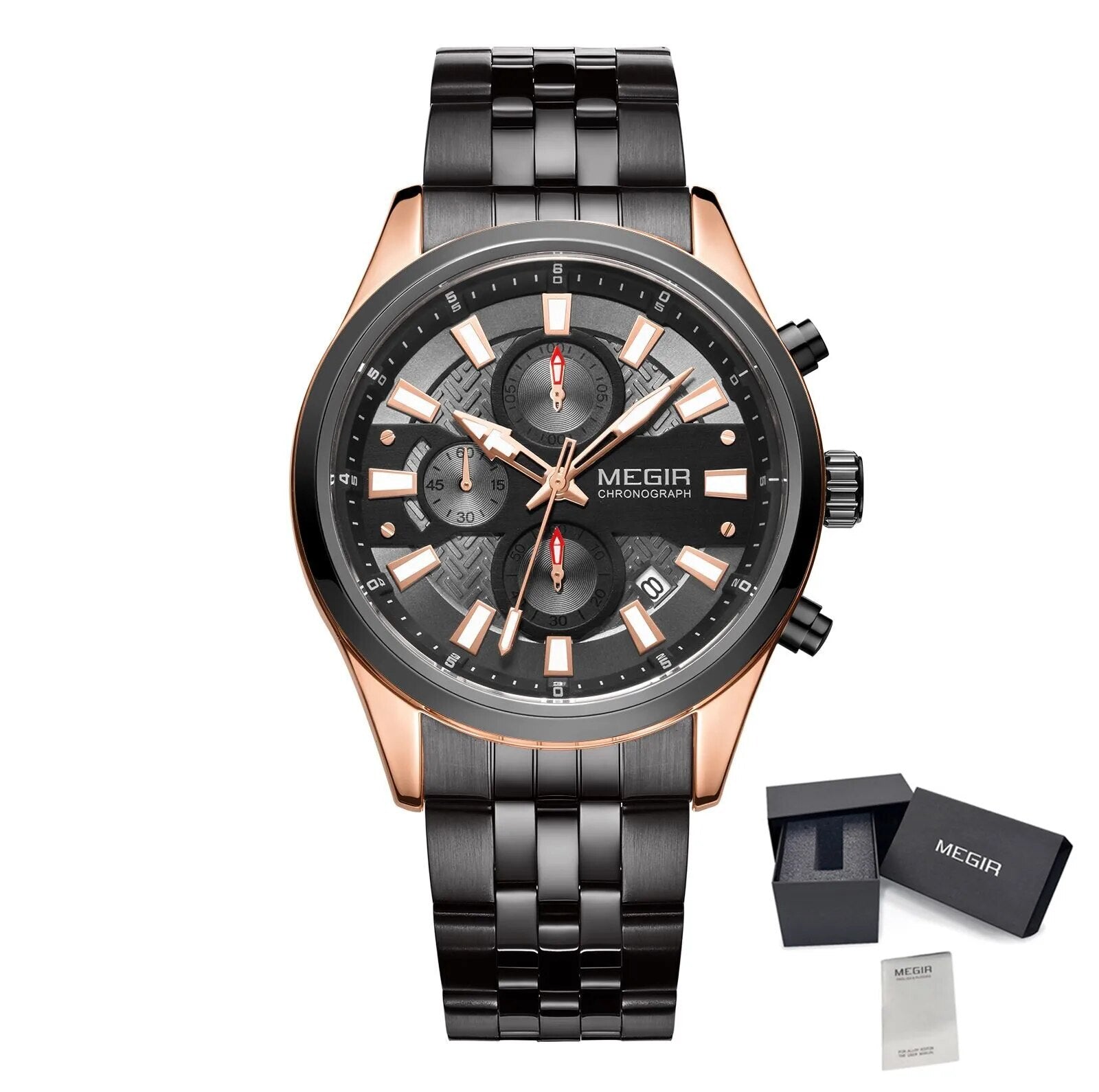 MEGIR Fashion Men Watches Luxury Business Wristwatch Stainless Steel Quartz Watch Calendar Luminous Man Clock Relogio Masculino