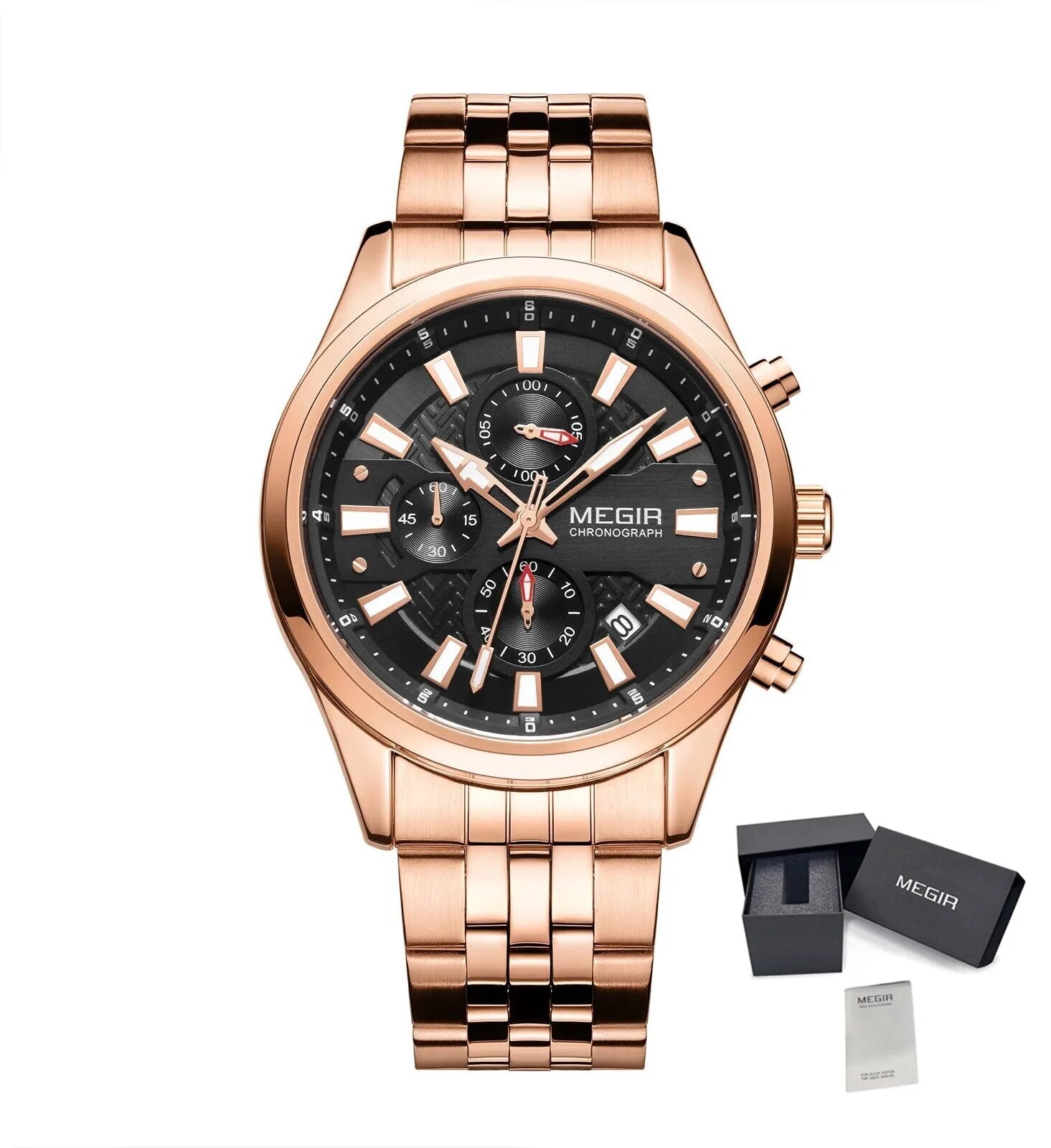 MEGIR Fashion Men Watches Luxury Business Wristwatch Stainless Steel Quartz Watch Calendar Luminous Man Clock Relogio Masculino