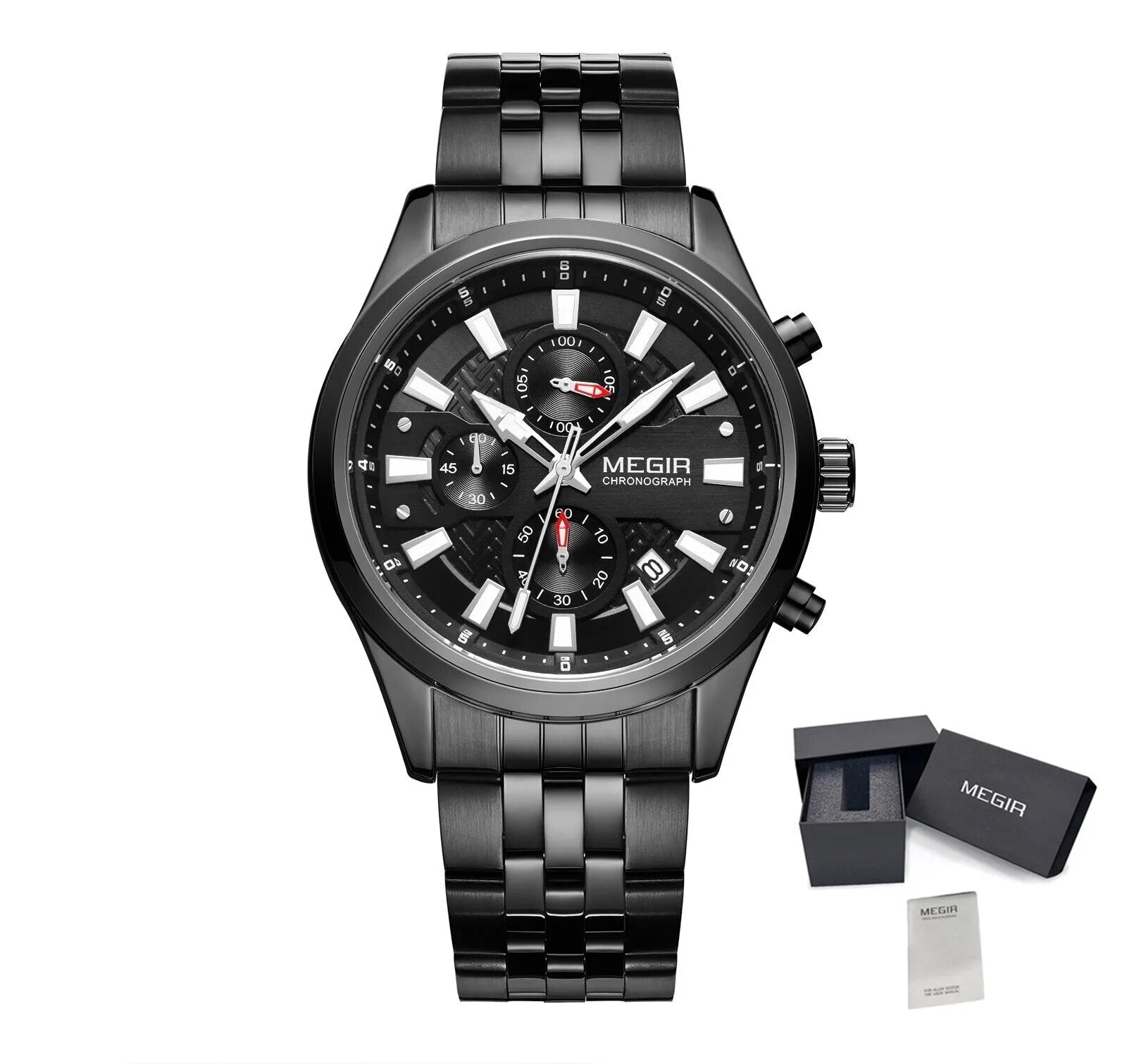 MEGIR Fashion Men Watches Luxury Business Wristwatch Stainless Steel Quartz Watch Calendar Luminous Man Clock Relogio Masculino