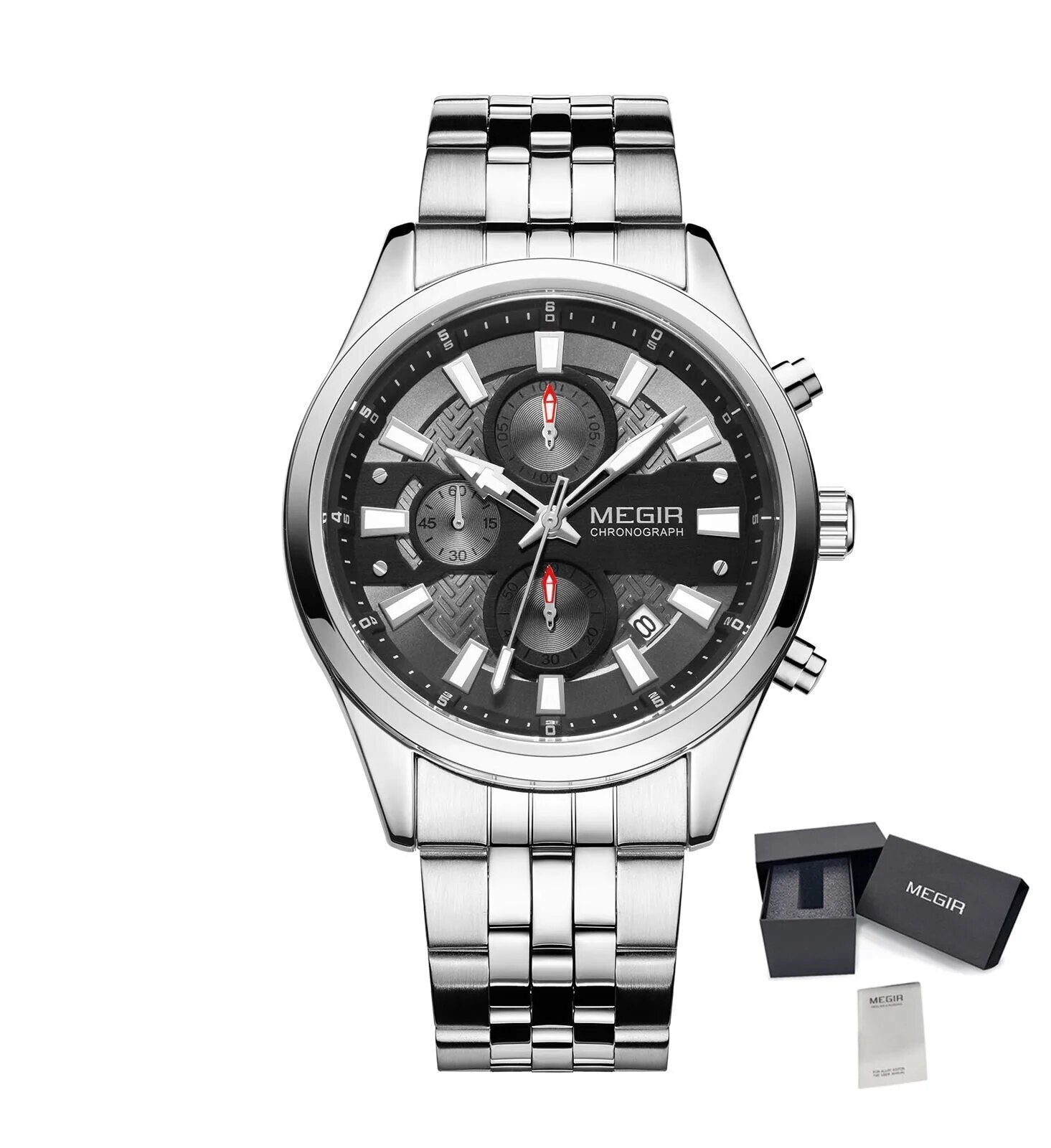 MEGIR Fashion Men Watches Luxury Business Wristwatch Stainless Steel Quartz Watch Calendar Luminous Man Clock Relogio Masculino