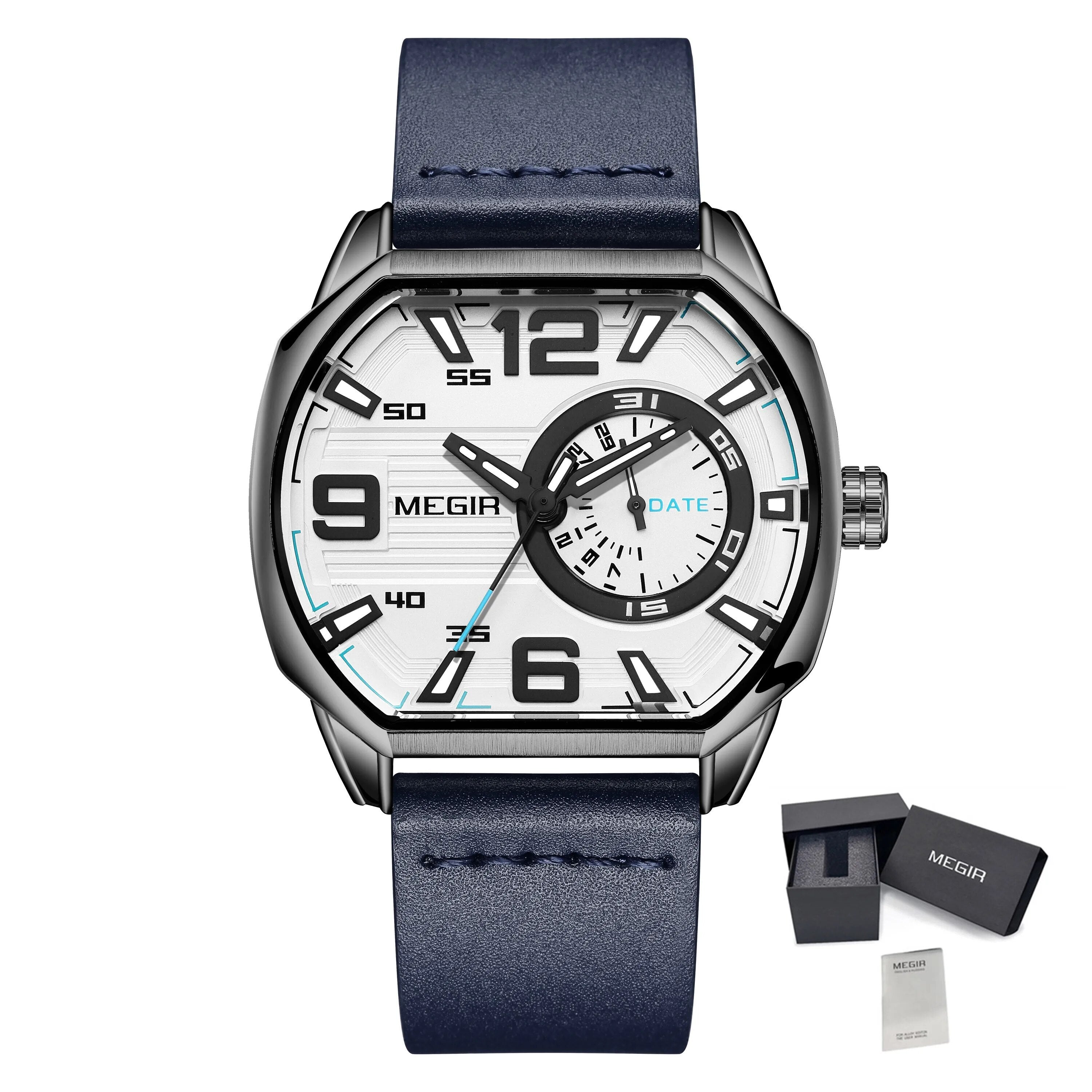 MEGIR Fashion Mens Watches Top Luxury Sport Military Watch Calendar Luminous Quartz Casual Man Wristwatch Clock Montre Homme