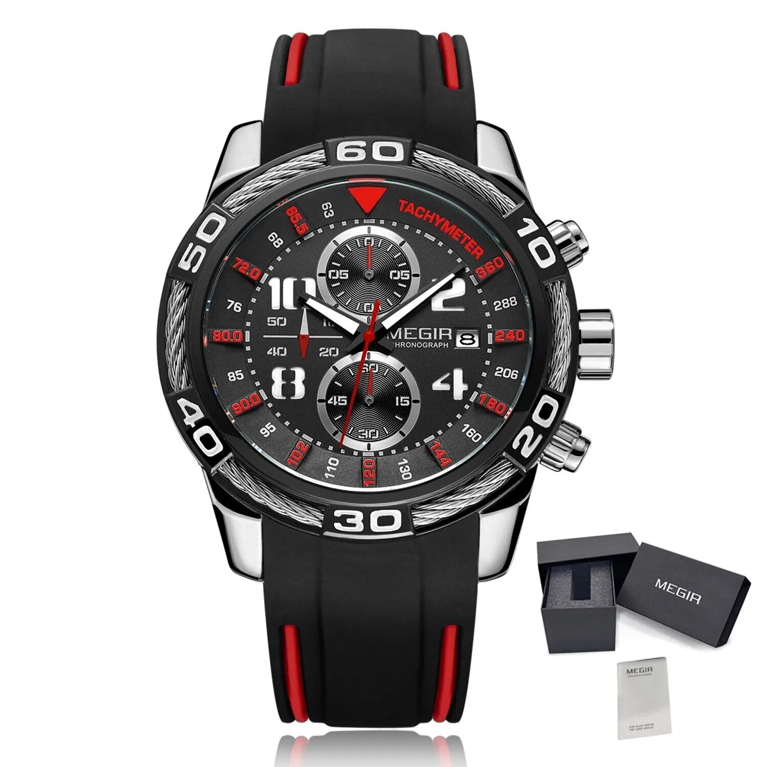 MEGIR Fashion Sports Watches for Mens Luxury Quartz Casual Wristwatch Relogio Masculino Man Chronograph Silicone Strap Clock