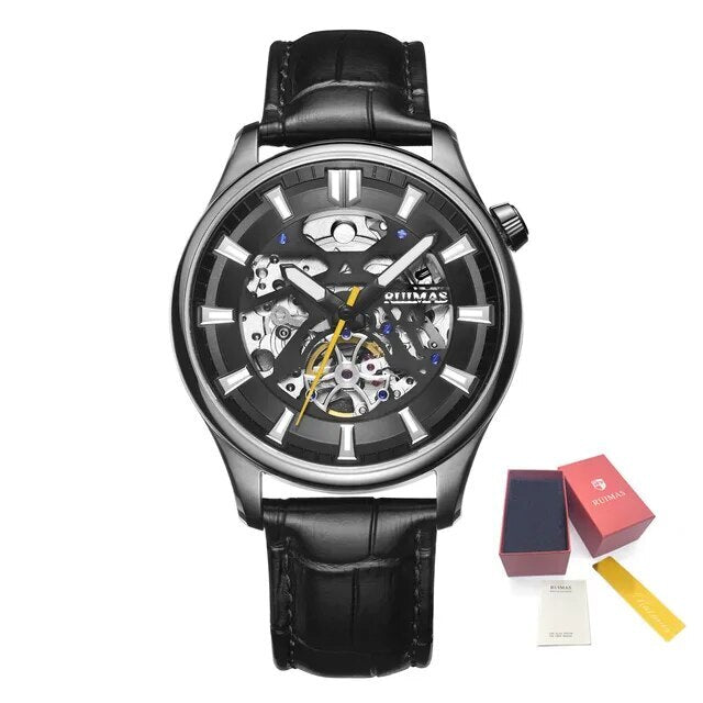 RUIMAS Men Mechanical Wristwatch Fashion Casual Leather Band Watch Luxury Sport Wrist Watch Chronograph Luminous Man Clock 6770