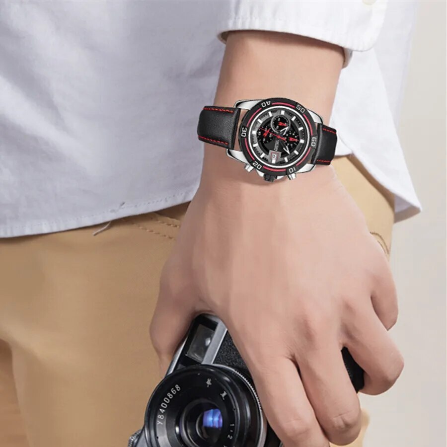 MEGIR Top Brand Fashion Sport Chronograph Watch Men Quartz Leather Wristwatch Waterproof Luminous Man Watches with Date Clock