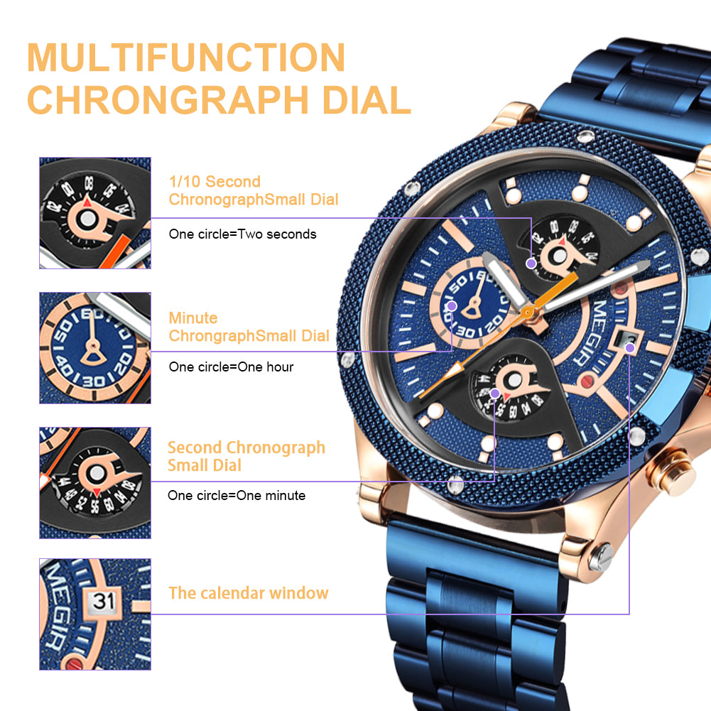 MEGIR Men's Business Watch Top Brand Luxury Quartz Wristwatch Fashion Waterproof Man Military Clock Calendar Reloj Hombre 2216