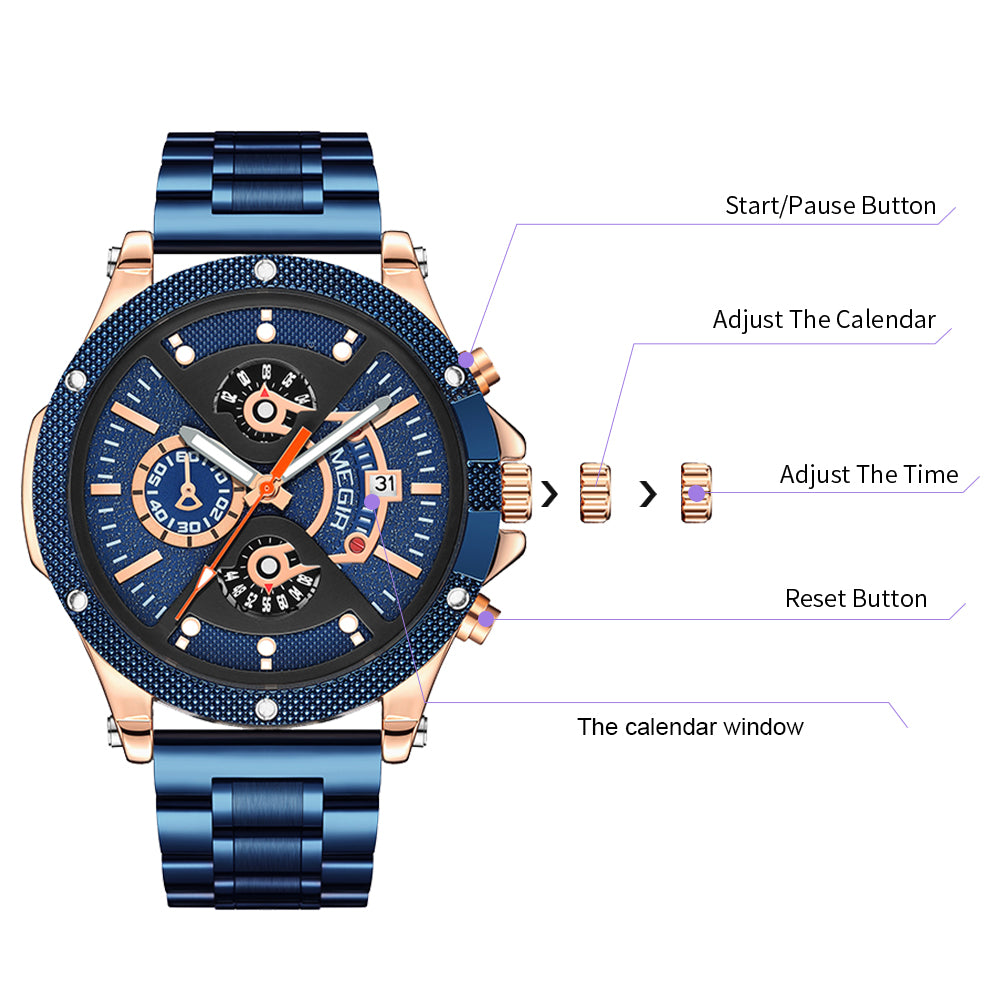MEGIR Men's Business Watch Top Brand Luxury Quartz Wristwatch Fashion Waterproof Man Military Clock Calendar Reloj Hombre 2216