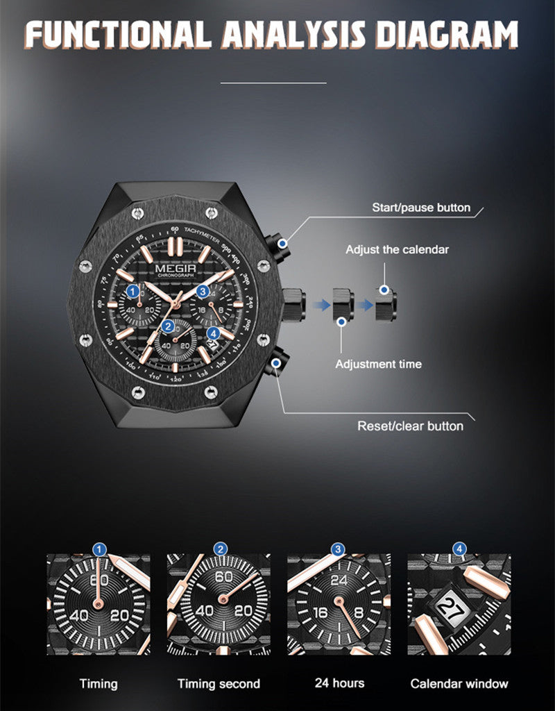 MEGIR Relogio Masculino Luxury Business Men Watches Fashion Military Watch Date Luminous Casual Quartz Wristwatch Man Clock 2213