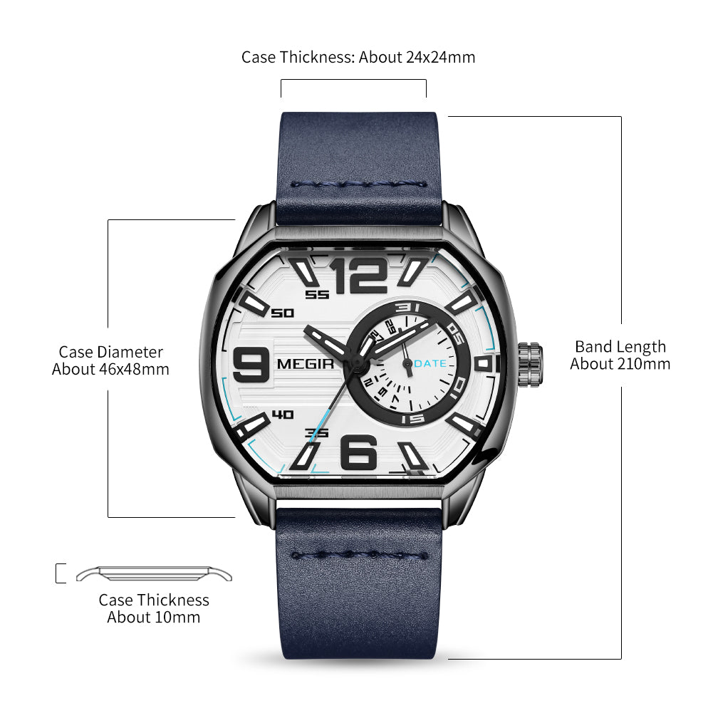 MEGIR Fashion Mens Watches Top Luxury Sport Military Watch Calendar Luminous Quartz Casual Man Wristwatch Clock Montre Homme