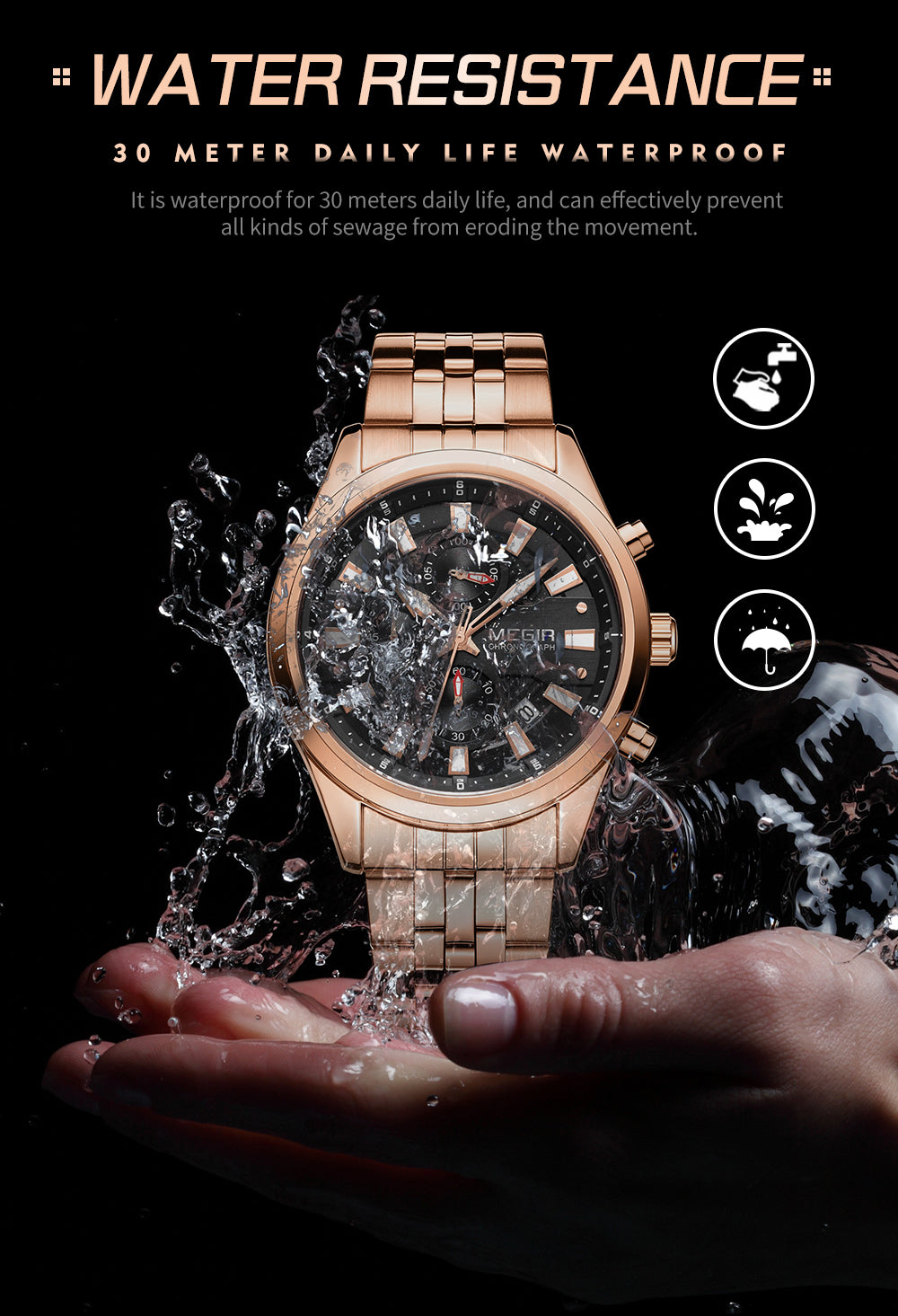 MEGIR Fashion Men Watches Luxury Business Wristwatch Stainless Steel Quartz Watch Calendar Luminous Man Clock Relogio Masculino