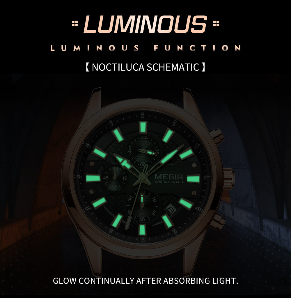 MEGIR Fashion Men Watches Luxury Business Wristwatch Stainless Steel Quartz Watch Calendar Luminous Man Clock Relogio Masculino