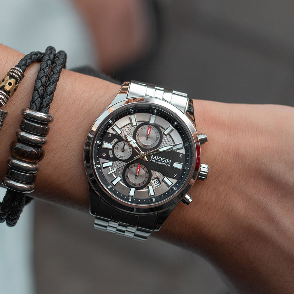 MEGIR Fashion Men Watches Luxury Business Wristwatch Stainless Steel Quartz Watch Calendar Luminous Man Clock Relogio Masculino