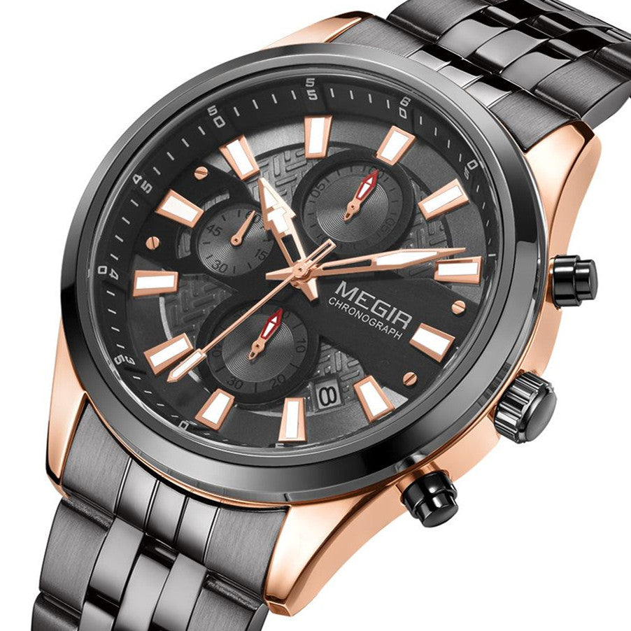 MEGIR Fashion Men Watches Luxury Business Wristwatch Stainless Steel Quartz Watch Calendar Luminous Man Clock Relogio Masculino