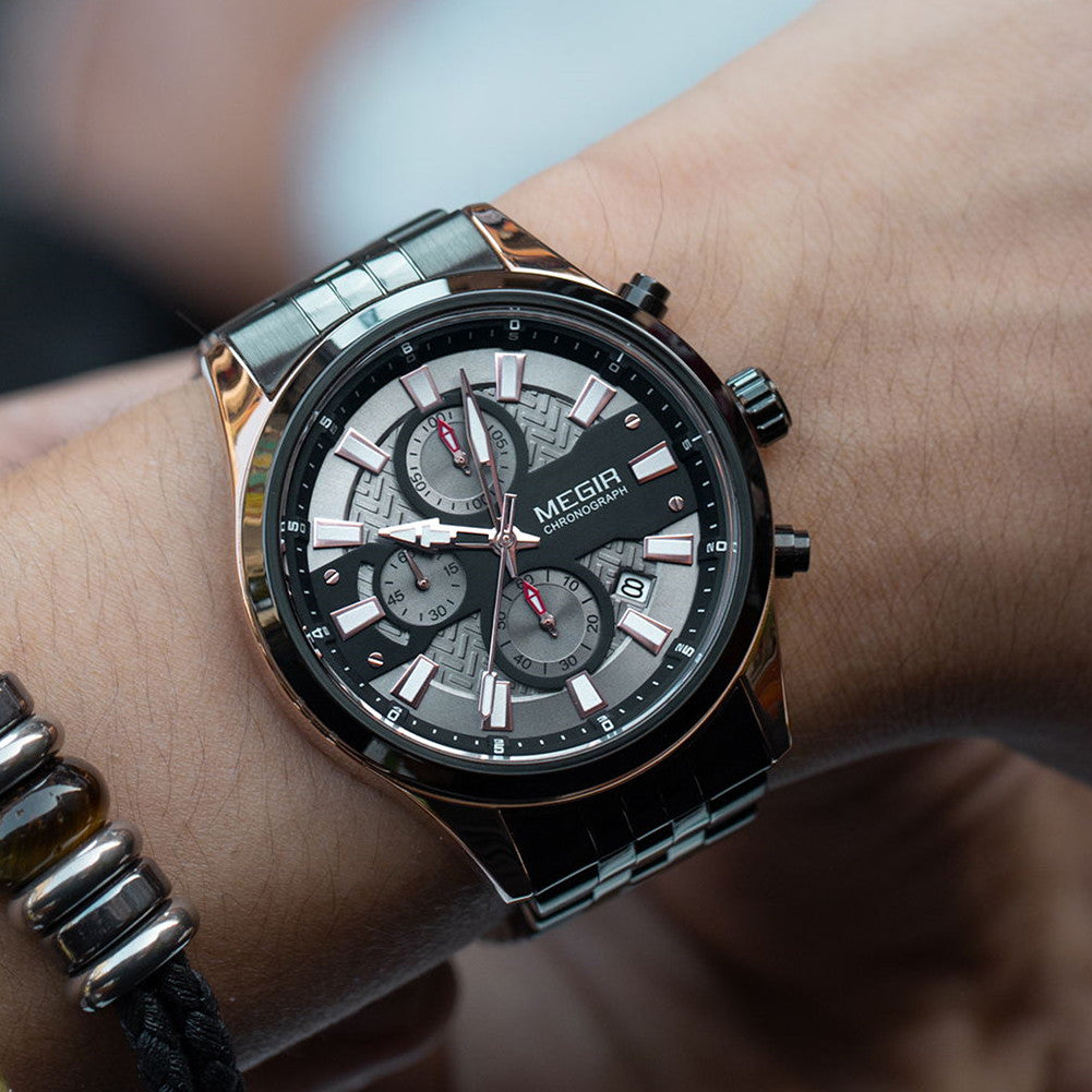 MEGIR Fashion Men Watches Luxury Business Wristwatch Stainless Steel Quartz Watch Calendar Luminous Man Clock Relogio Masculino