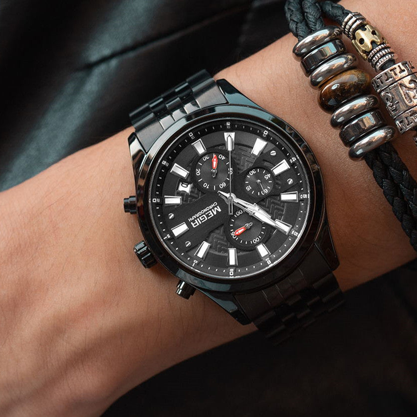 MEGIR Fashion Men Watches Luxury Business Wristwatch Stainless Steel Quartz Watch Calendar Luminous Man Clock Relogio Masculino