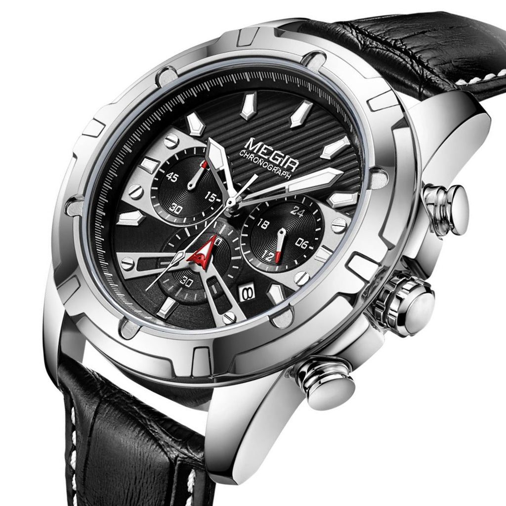 MEGIR Sport Watches for Men Fashion Luxury Military Quartz Wristwatch Leather Waterproof Man Chronograph Clock Relogio Masculino