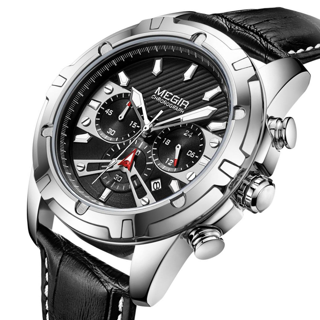MEGIR Sport Watches for Men Fashion Luxury Military Quartz Wristwatch Leather Waterproof Man Chronograph Clock Relogio Masculino