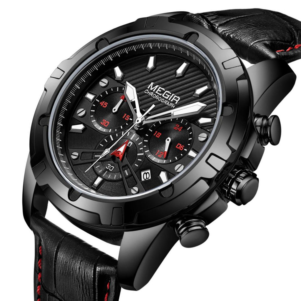MEGIR Sport Watches for Men Fashion Luxury Military Quartz Wristwatch Leather Waterproof Man Chronograph Clock Relogio Masculino