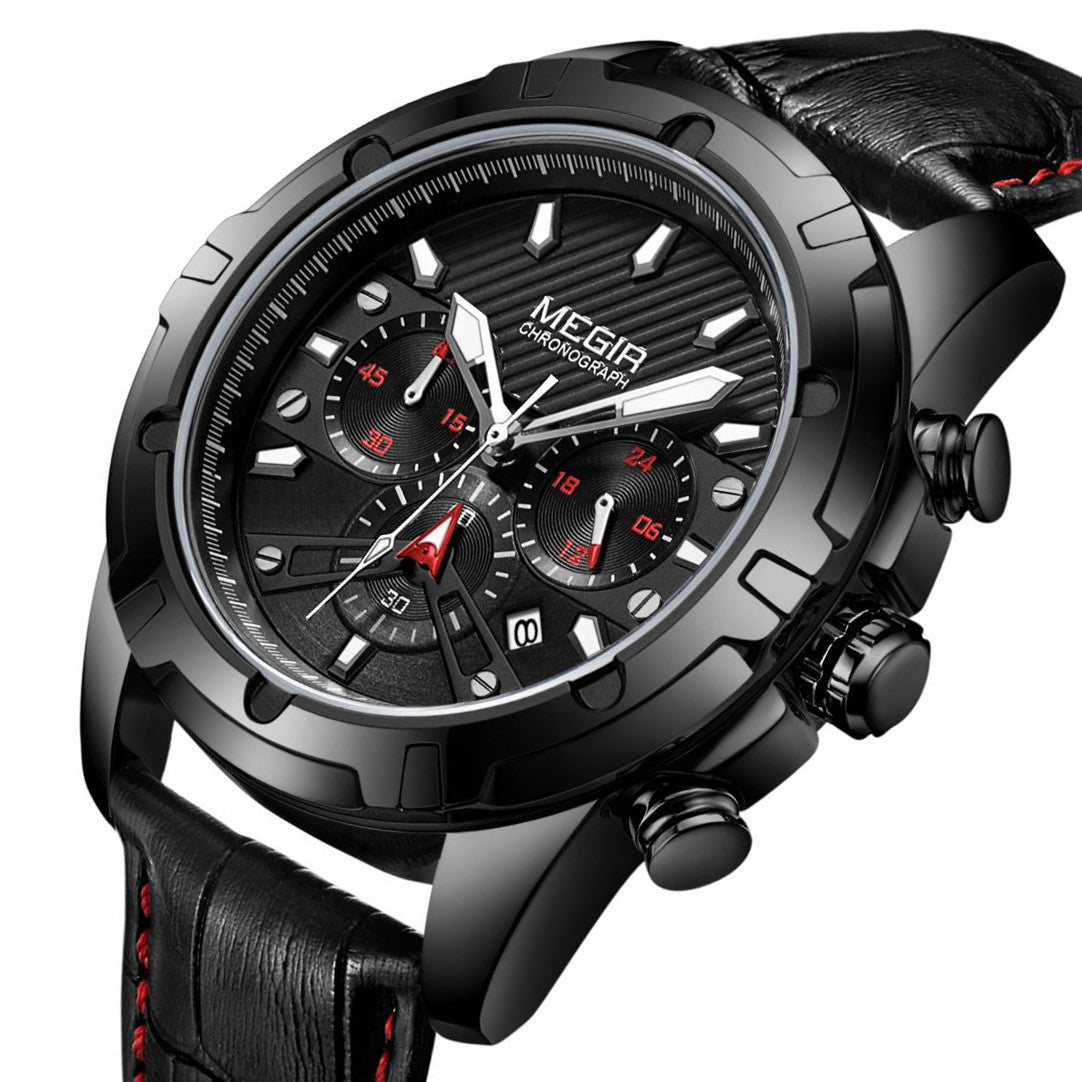 MEGIR Sport Watches for Men Fashion Luxury Military Quartz Wristwatch Leather Waterproof Man Chronograph Clock Relogio Masculino