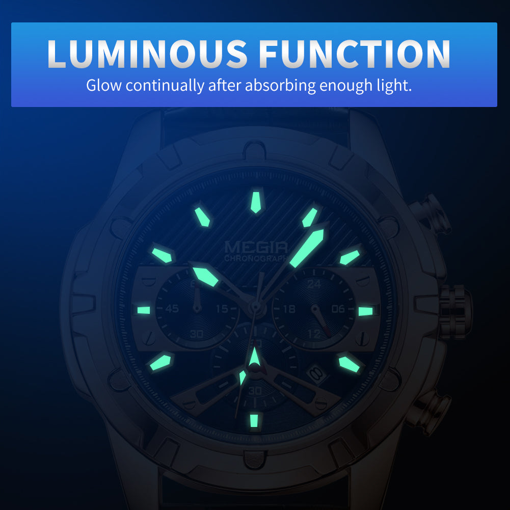 MEGIR Sport Watches for Men Fashion Luxury Military Quartz Wristwatch Leather Waterproof Man Chronograph Clock Relogio Masculino