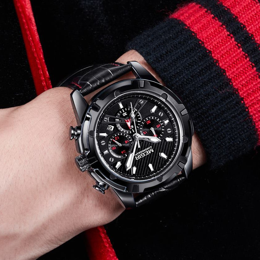 MEGIR Sport Watches for Men Fashion Luxury Military Quartz Wristwatch Leather Waterproof Man Chronograph Clock Relogio Masculino