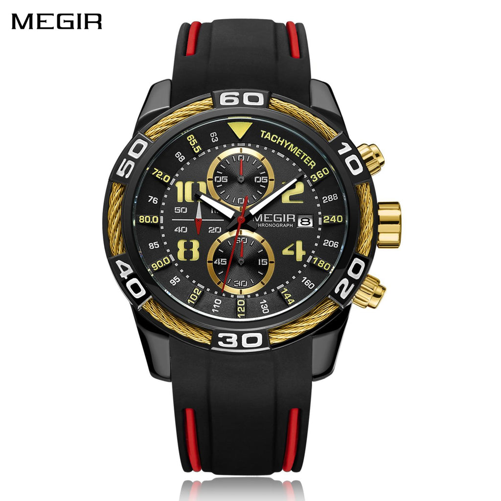 MEGIR Fashion Sports Watches for Mens Luxury Quartz Casual Wristwatch Relogio Masculino Man Chronograph Silicone Strap Clock