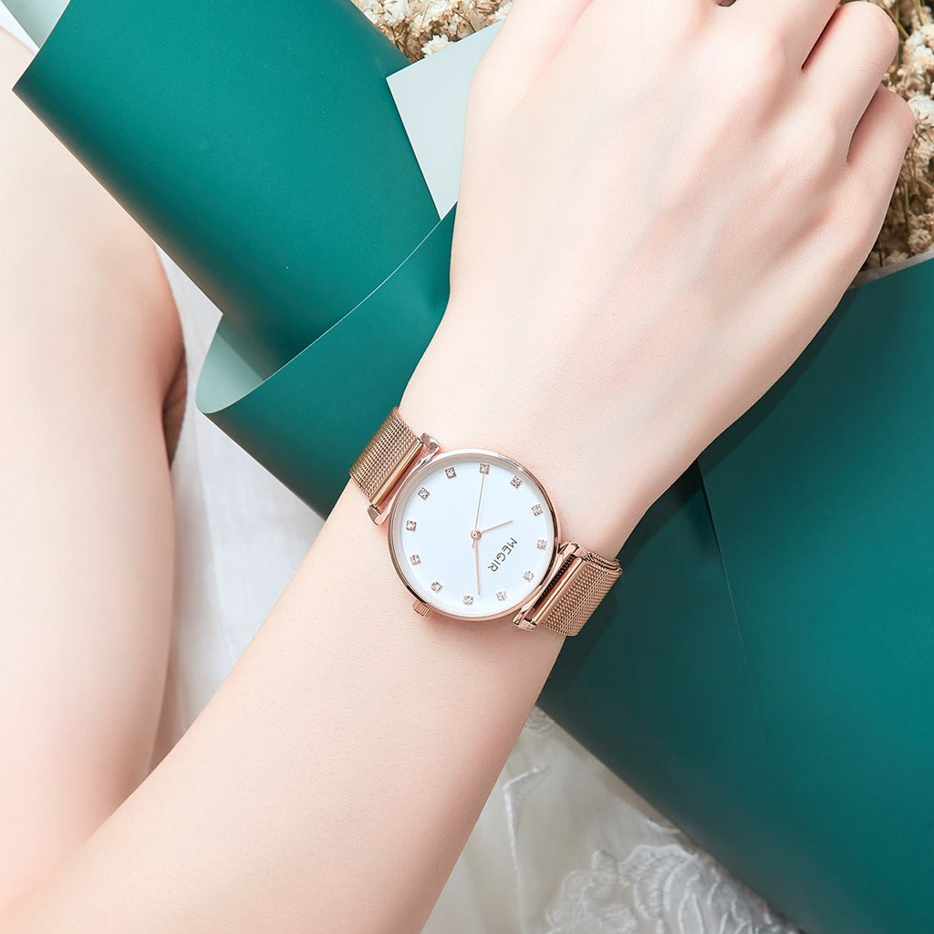MEGIR Quartz Wristwatches Woman Bracelet Watch Ladies Stainless Steel Mesh Fashion Luxury Waterproof Watches Female Dress Clock-2