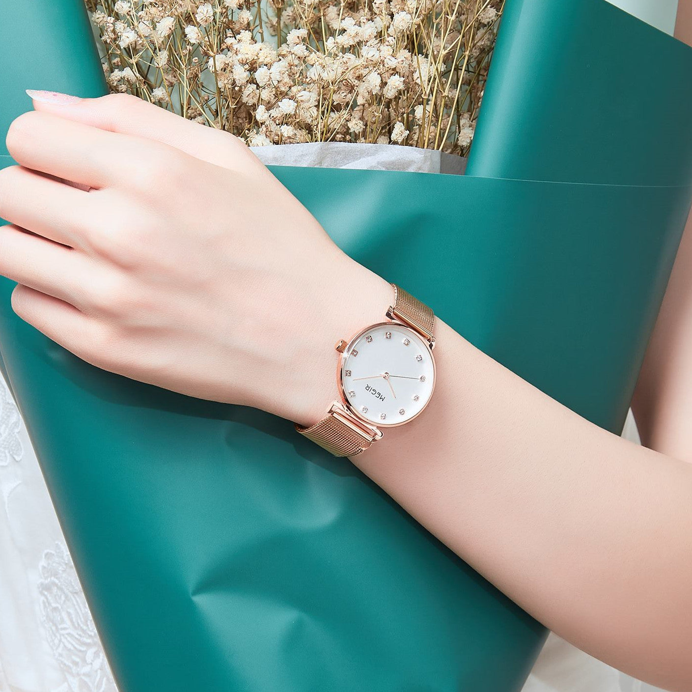 MEGIR Quartz Wristwatches Woman Bracelet Watch Ladies Stainless Steel Mesh Fashion Luxury Waterproof Watches Female Dress Clock-1