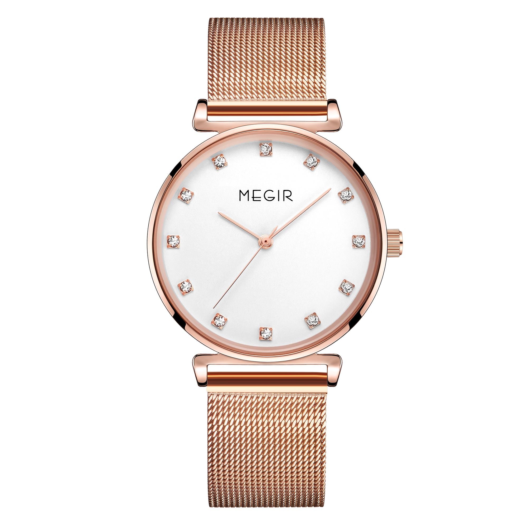 MEGIR Quartz Wristwatches Woman Bracelet Watch Ladies Stainless Steel Mesh Fashion Luxury Waterproof Watches Female Dress Clock-5