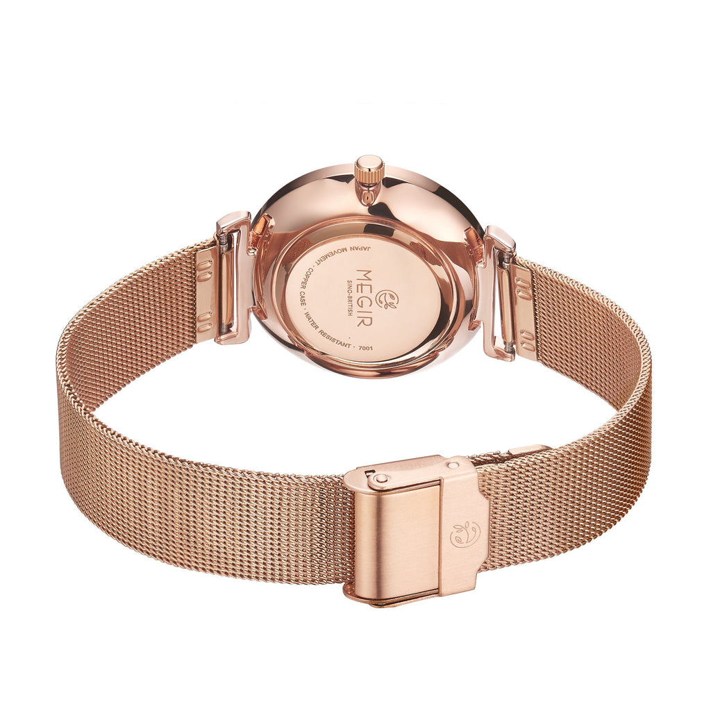 MEGIR Quartz Wristwatches Woman Bracelet Watch Ladies Stainless Steel Mesh Fashion Luxury Waterproof Watches Female Dress Clock-7