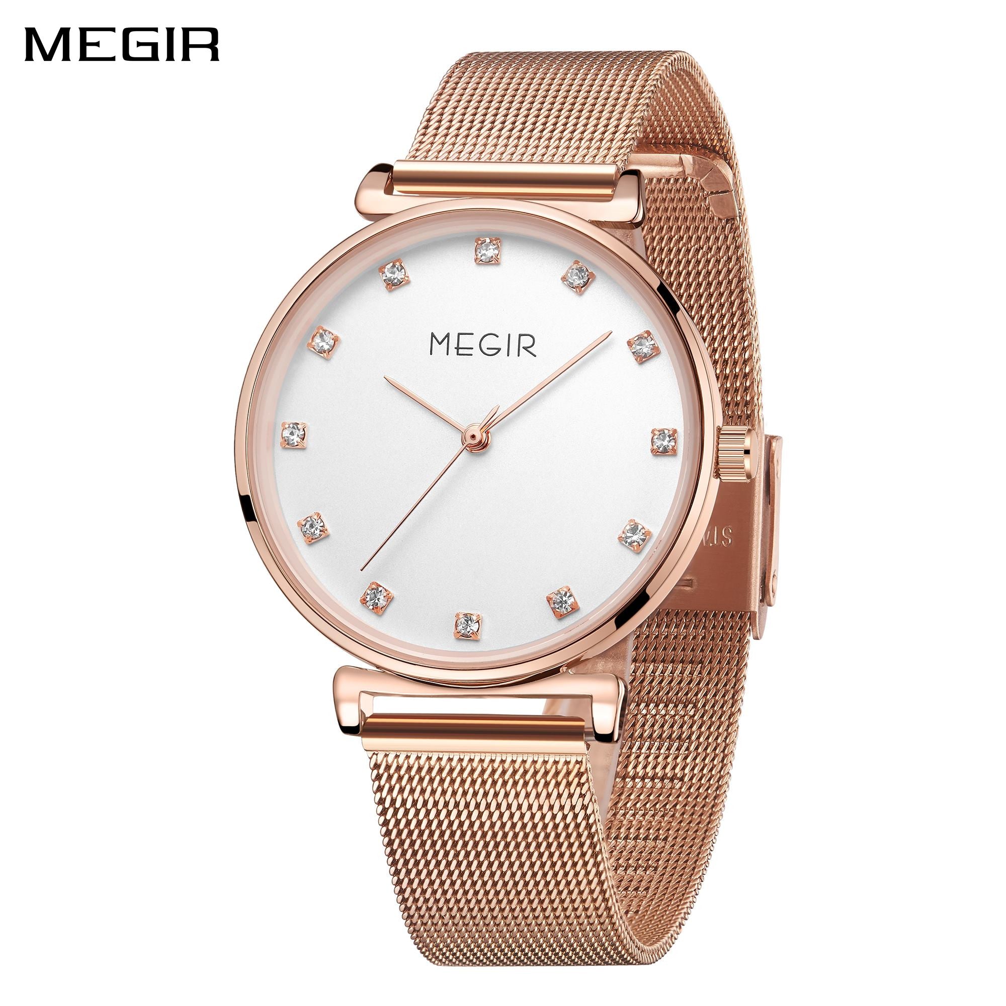 MEGIR Quartz Wristwatches Woman Bracelet Watch Ladies Stainless Steel Mesh Fashion Luxury Waterproof Watches Female Dress Clock-0