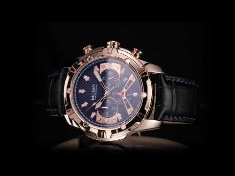 MEGIR Sport Watches for Men Fashion Luxury Military Quartz Wristwatch Leather Waterproof Man Chronograph Clock Relogio Masculino