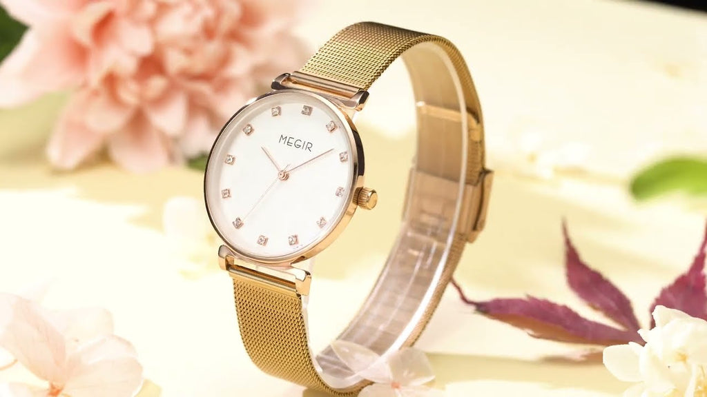 MEGIR Quartz Wristwatches Woman Bracelet Watch Ladies Stainless Steel Mesh Fashion Luxury Waterproof Watches Female Dress Clock-8