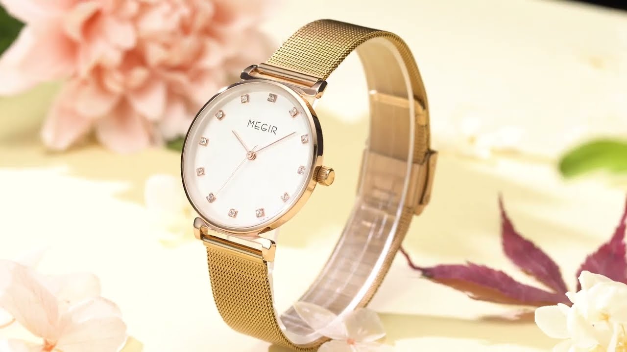 MEGIR Quartz Wristwatches Woman Bracelet Watch Ladies Stainless Steel Mesh Fashion Luxury Waterproof Watches Female Dress Clock-8