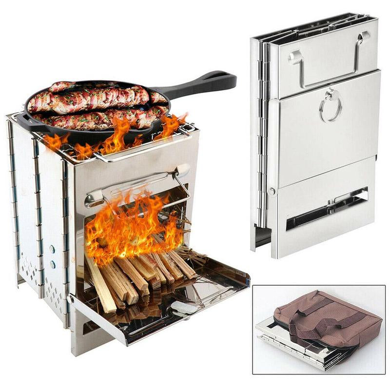 Wood Burning Camp Stove Folding Stainless Steel BBQ Outdoor Survival-0