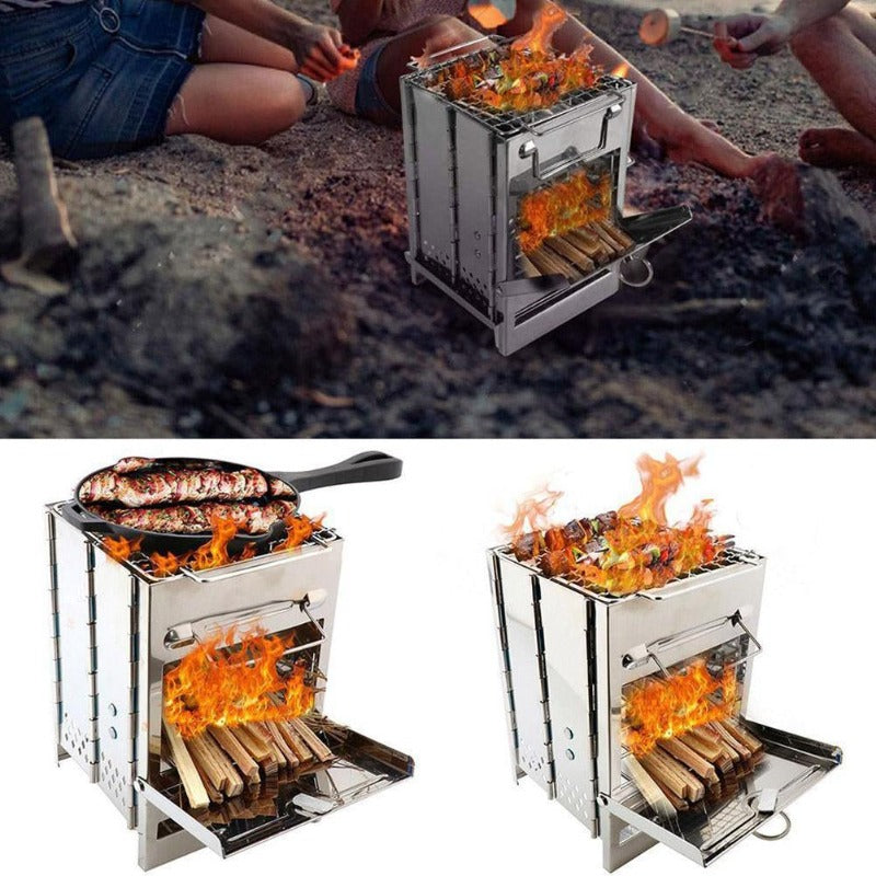 Wood Burning Camp Stove Folding Stainless Steel BBQ Outdoor Survival-2