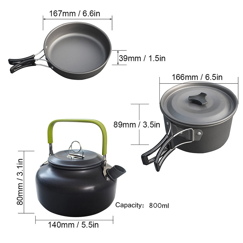 2-3 person Camping Cooking  Ware Sets Pots Pans Picnic-2
