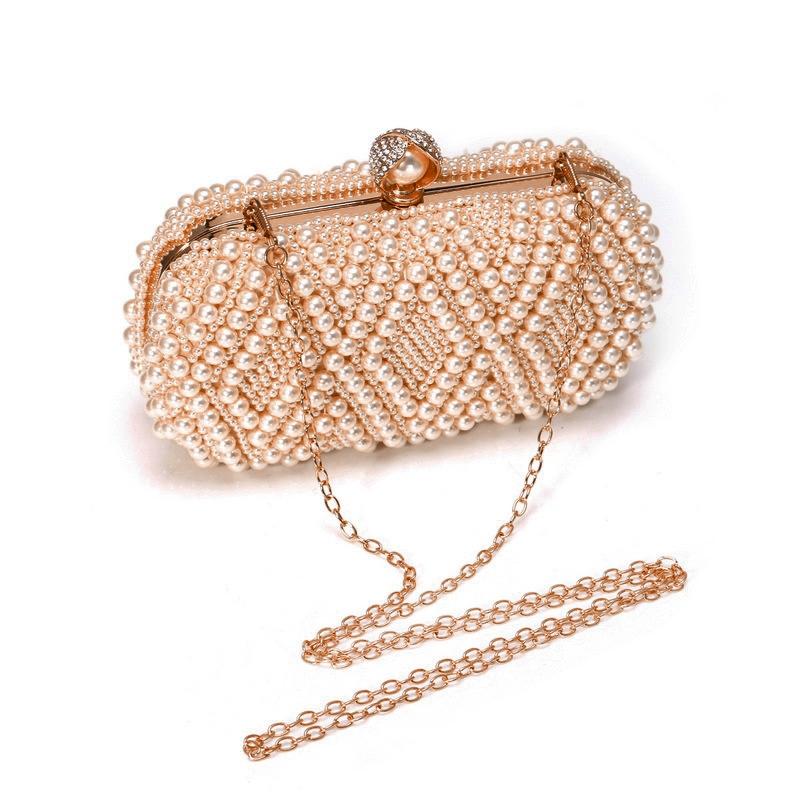 NNEDSZ Party Pearl Handbag Women Fashion Crossbody For Banquets & Events - Champagne Gold-3