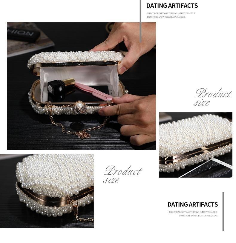 NNEDSZ Party Pearl Handbag Women Fashion Crossbody For Banquets & Events - White-4