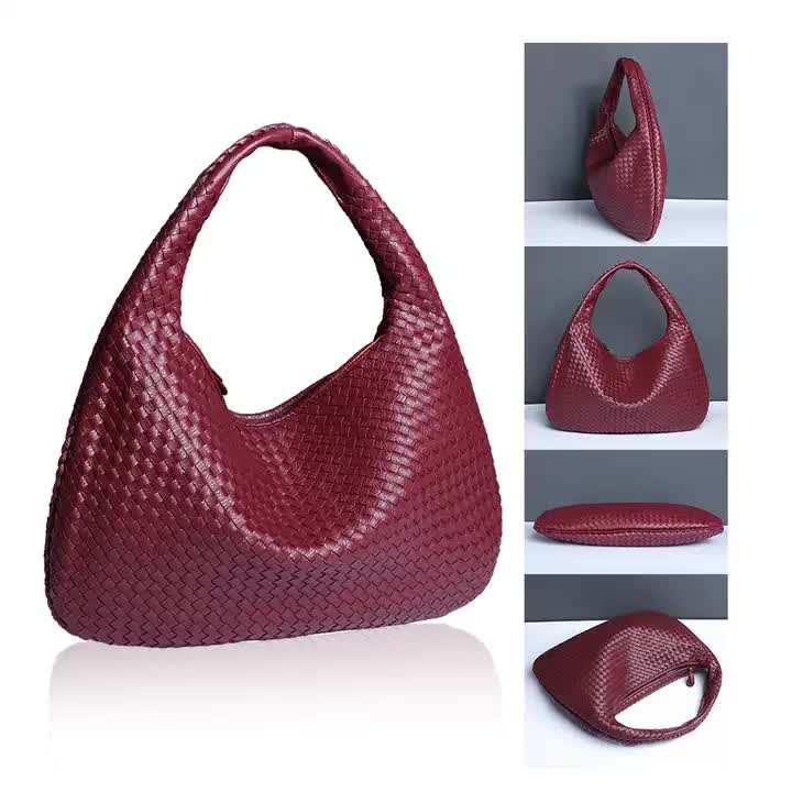 NNEDSZ White Elegant Woven PU Leather Hobo Bag - Stylish Large-Capacity Shoulder Handbag for Women-4