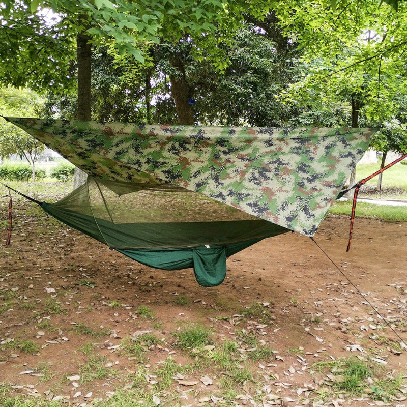 Hammock with Net and Rain Fly - Portable Double Hammock with Bug Net and Tent Tarp Heavy Duty Tree Strap-2