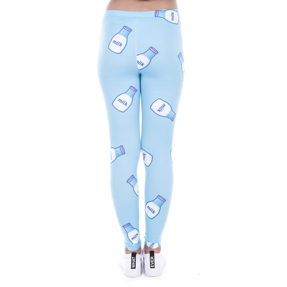 Women Legging Milk Printed Leggins for Women Trousers High Waist Blue Legins Woman Pants Stretch Leggings-3