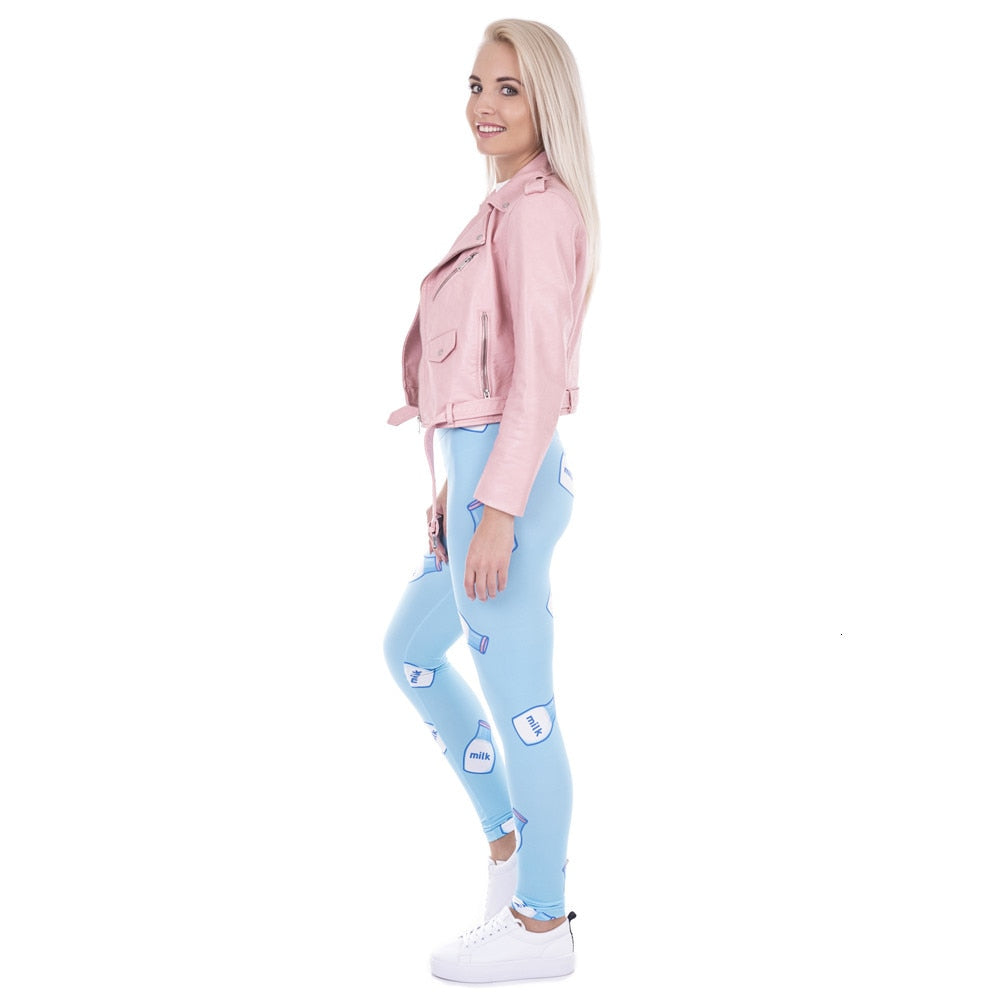 Women Legging Milk Printed Leggins for Women Trousers High Waist Blue Legins Woman Pants Stretch Leggings-4